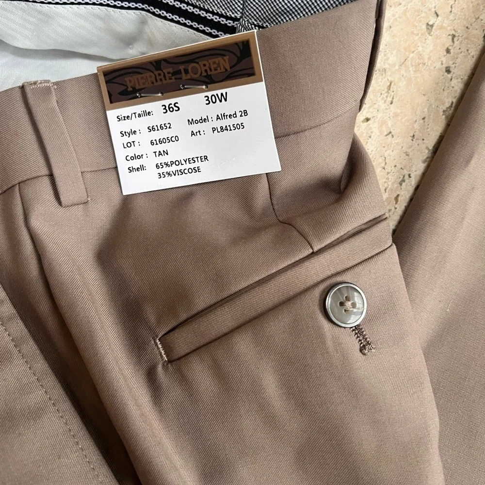 Pierre Loren -Alfred 2B-2 Piece Tan Suit 36 Short 30” Waist Pants NWT